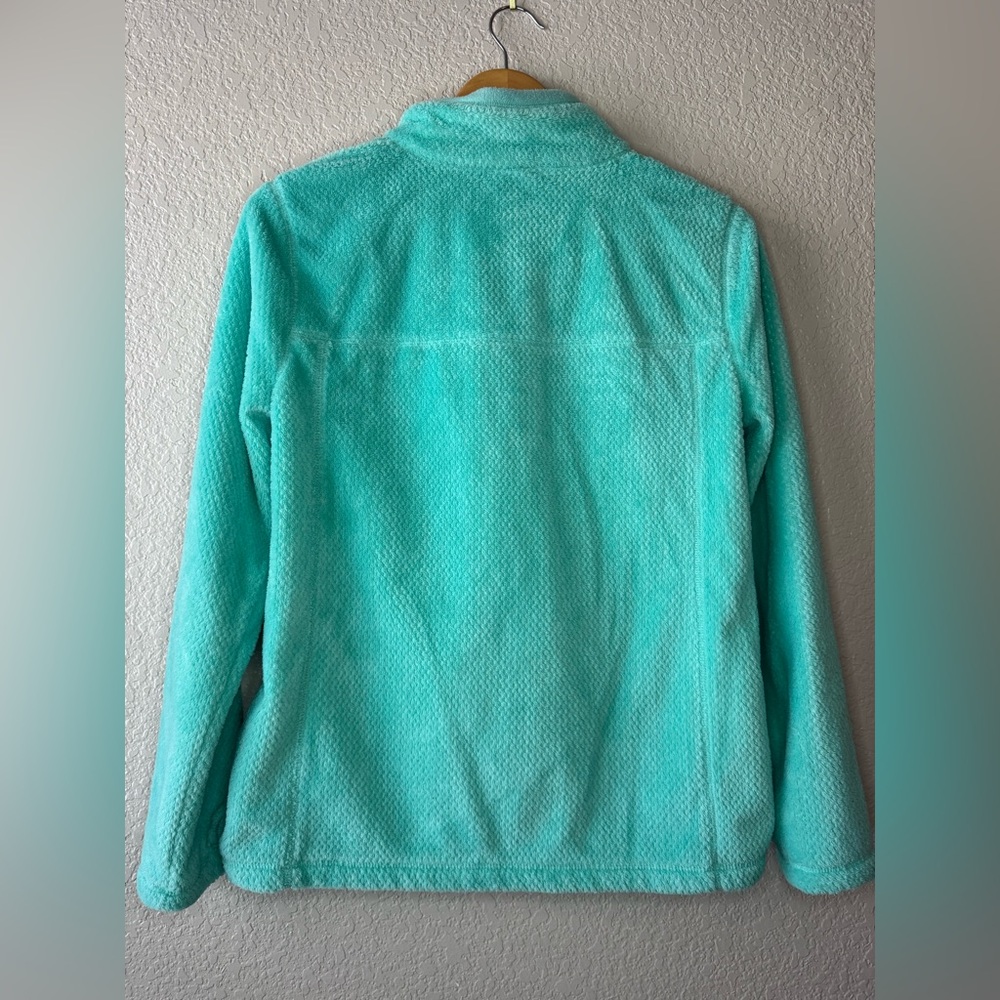 Talbots Aqua Teal Quarter Zip Fleece Pullover Medium Cozy Kangaroo Pocket - Picture 3 of 8